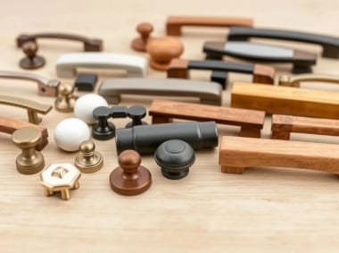 木製・金属製・セラミック製のさまざまな形状のキャビネット取っ手